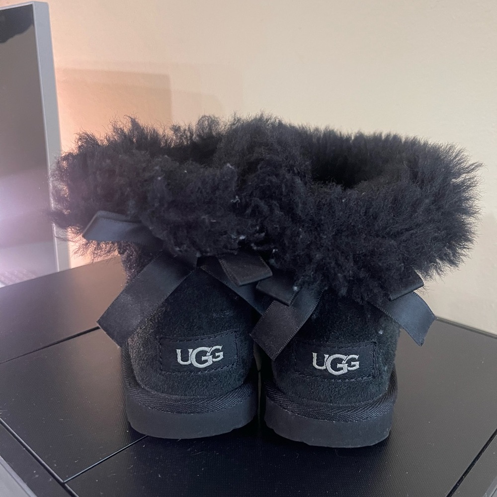 UGG Kids Black Furry Boots with Bows